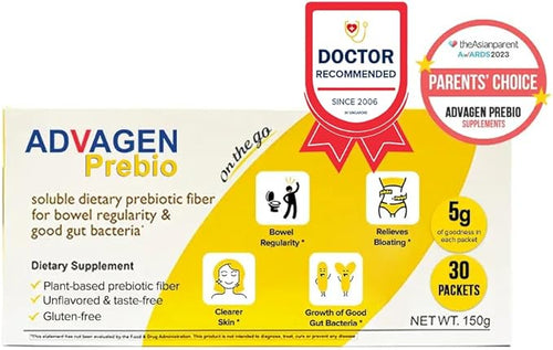 ADVAGEN Prebio Fiber Supplement Powder Unflavored - Soluble Prebiotic Fiber Powder Unflavored On The Go Packets Non GMO Supports Gut Health Bloating &amp Constipation Relief for Women Men 30 Serv