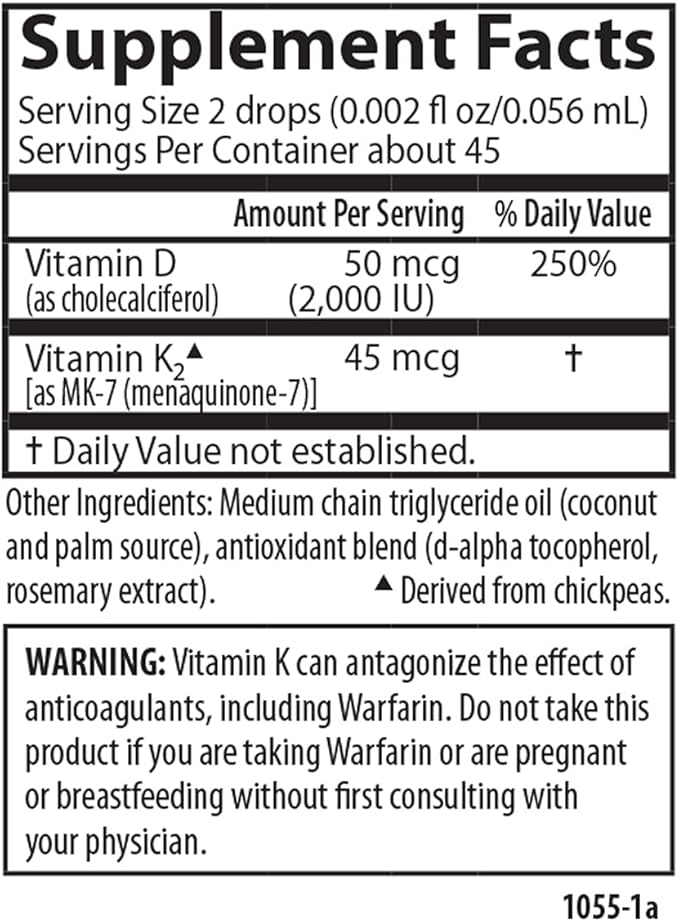 Carlson - Super Daily D3 + K2 50 mcg D3 + 45 mcg MK-7 Heart &amp Bone Health 90 Liquid Drops 2.54 ml (Pack of 2)