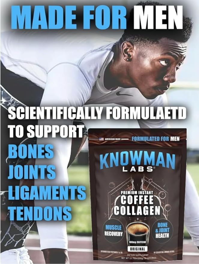 Premium Collagen for Men Infused with Instant Coffee Bone Joint &amp Muscle Formula Recovery 100mg Caffeine Non GMO Dairy Free Sugar Free Keto &amp Paleo Friendly / 30 Srvg