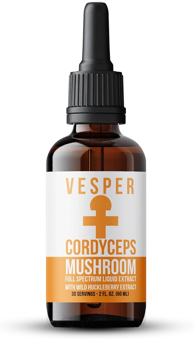 Vesper Cordyceps Mushroom Liquid Extract - Double Extraction with Wild Huckleberries for Energy Endurance Circulation Support USA-Grown for Natural Stamina &amp Vitality – 2oz
