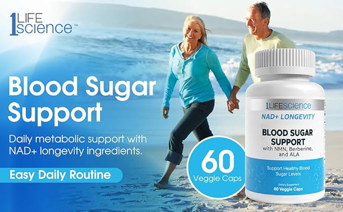 1LifeScience Blood Sugar Blend Supplement – NMN Urolithin A Berberine &amp Alpha Lipoic Acid – NAD+ Support Formula – cGMP Made in USA – 60 Veg Caps