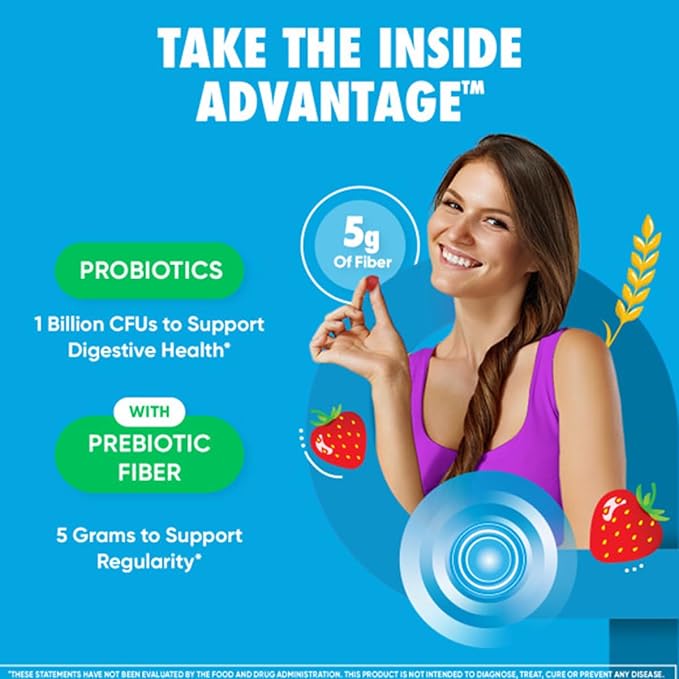 Digestive Advantage Prebiotic Fiber Supplement Strawberry Flavor Gummies with Probiotics for Women &amp Men Digestive Health Adults Regularity and Gut Health 60 Count (3 Pack)
