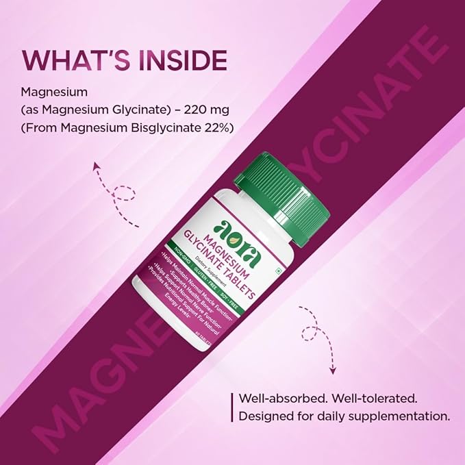 AORA Magnesium Glycinate Tablets | High Absorption Magnesium Supplement for Muscle Nerve &amp Sleep Support | Energy Bone &amp Heart Health | Non-GMO Gluten-Free Soy-Free | Men &amp Women | 60