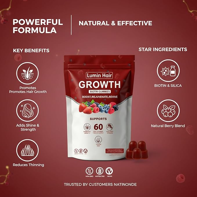 Growth Gummies for Black Women 60 Vegan Gummies Daily Hair Nourishment with Biotin Collagen &amp Botanical Extracts Supports Healthy Hair Growth &amp Strength