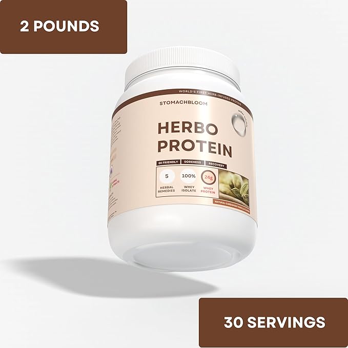 Herbo Protein 100% Whey Protein Isolate Naturally Hydrolized. 24g of Protein 2g of Sugar Low Carb Gluten Free 2 Pound 30 Servings Vanilla - Cinnamon - Cardamom Protein Powder