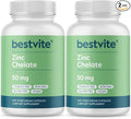 BESTVITE Zinc Chelate 50mg (480 Vegetarian Capsules) (240 x 2) - No Stearates - Vegan - Non GMO - Gluten Free