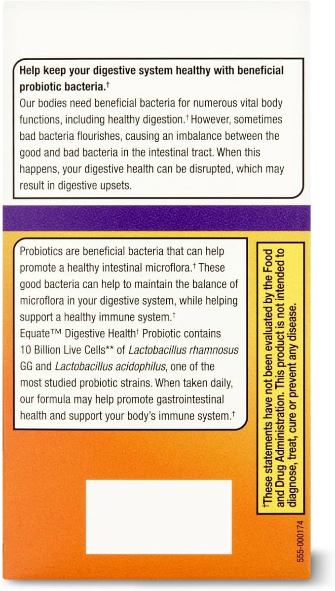 Equate Probiotic Delayed-Release Capsules 10 Billion CFU with L. rhamnosus GG 50 Count Sticker