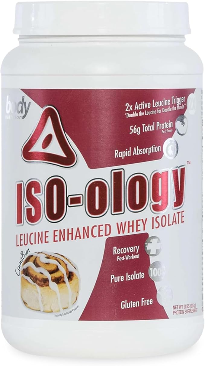 Body Nutrition ISO-Ology Leucine-Enhanced Whey Isolate Protein Powder Post-Workout Recovery Supplement Isolated Grass Fed Whey Cinnabun Flavor 2lb