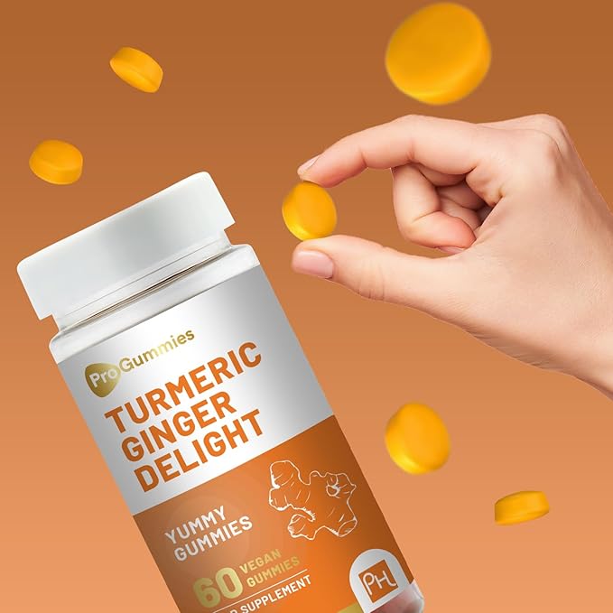 Turmeric and Ginger Gummies | 60 Vegan | Natural Peach Flavour | Mouth-Watering Gummies for Overall Health and Well-Being by Prowise