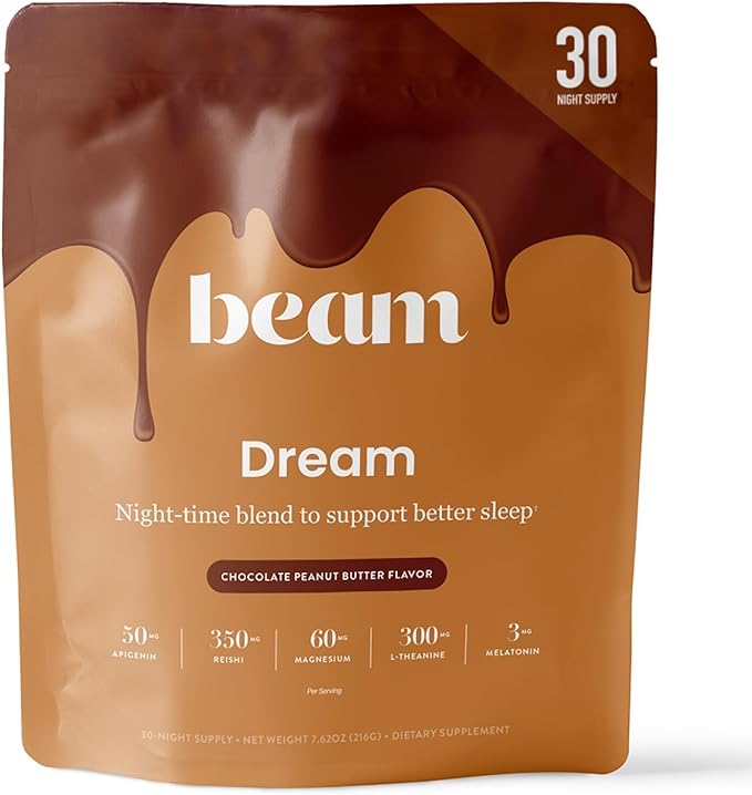 Beam Dream Sleep Powder – Sleep Aid for Adults with Melatonin Magnesium L-Theanine Reishi Mushroom &amp Apigenin Sleep Supplement Sleepy Cocoa Bedtime Drink Mix Chocolate Peanut Butter 30 Servi