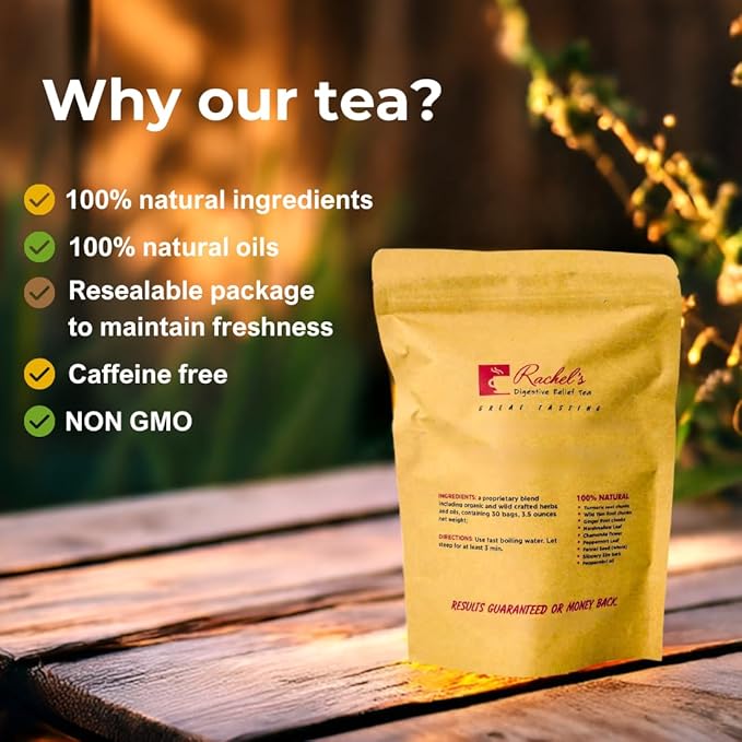 Rachel's Tea and Candida Support: 30 Day Supply Turmeric Wild Yam Ginger Peppermint Fennel Slippery Elm + Candida Support Capsules