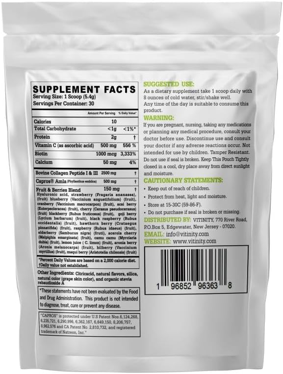 VITINITY AMLA SUPERFOOD 20+Key Ingredients Collagen (Type 1 &amp Type 3) Powder with CLINICALLY Proven Ingredient (AMLA) for AdultsFast-Acting Liquid DELIVERY(30 Day Supply)