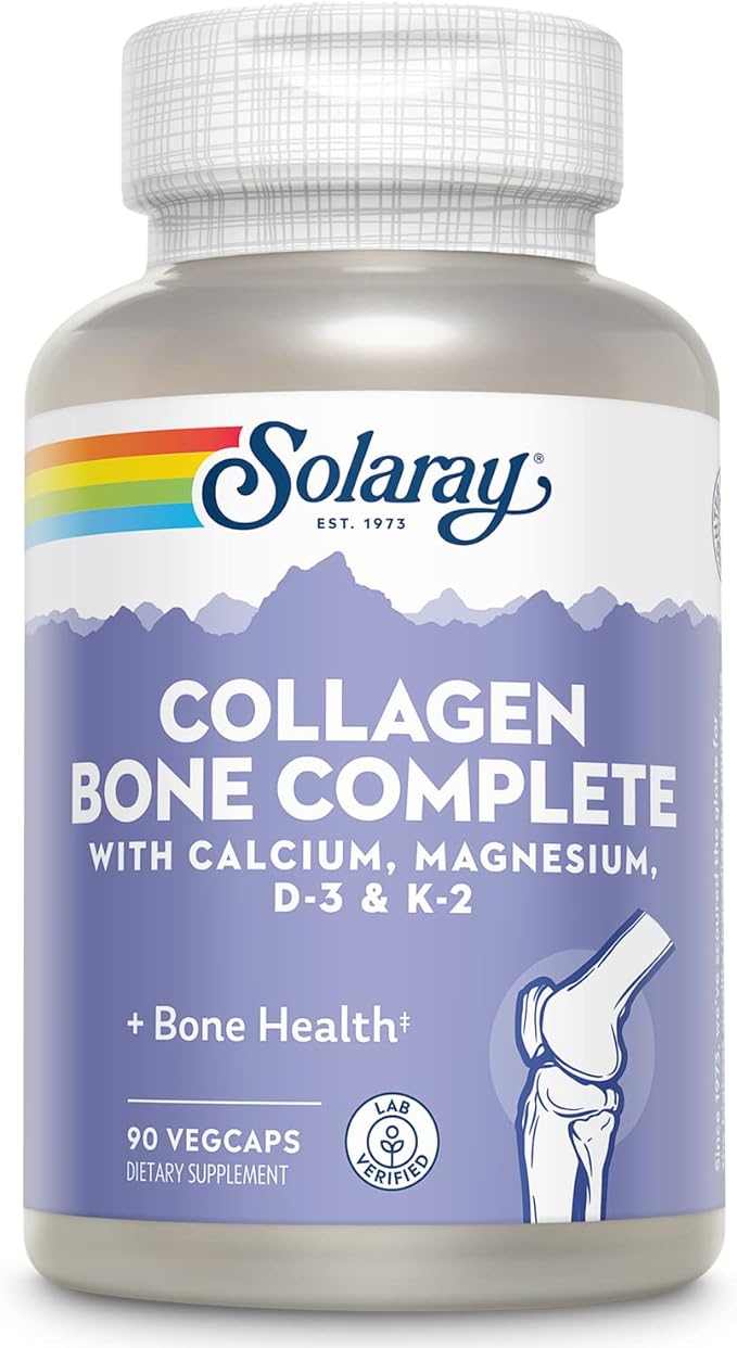 Solaray Collagen Bone Complete - Marine Collagen Capsules with Calcium Magnesium &amp Vitamin D3 for Women &amp Men Bone Strength &amp Health Support - 90 Capsules