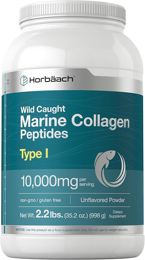 Horbäach Marine Collagen Peptides Powder 2.2 lb | for Skin Hair and Nails | Type I Hydrolyzed Fish Collagen | Unflavored | Keto Paleo Non-GMO Gluten Free Supplement