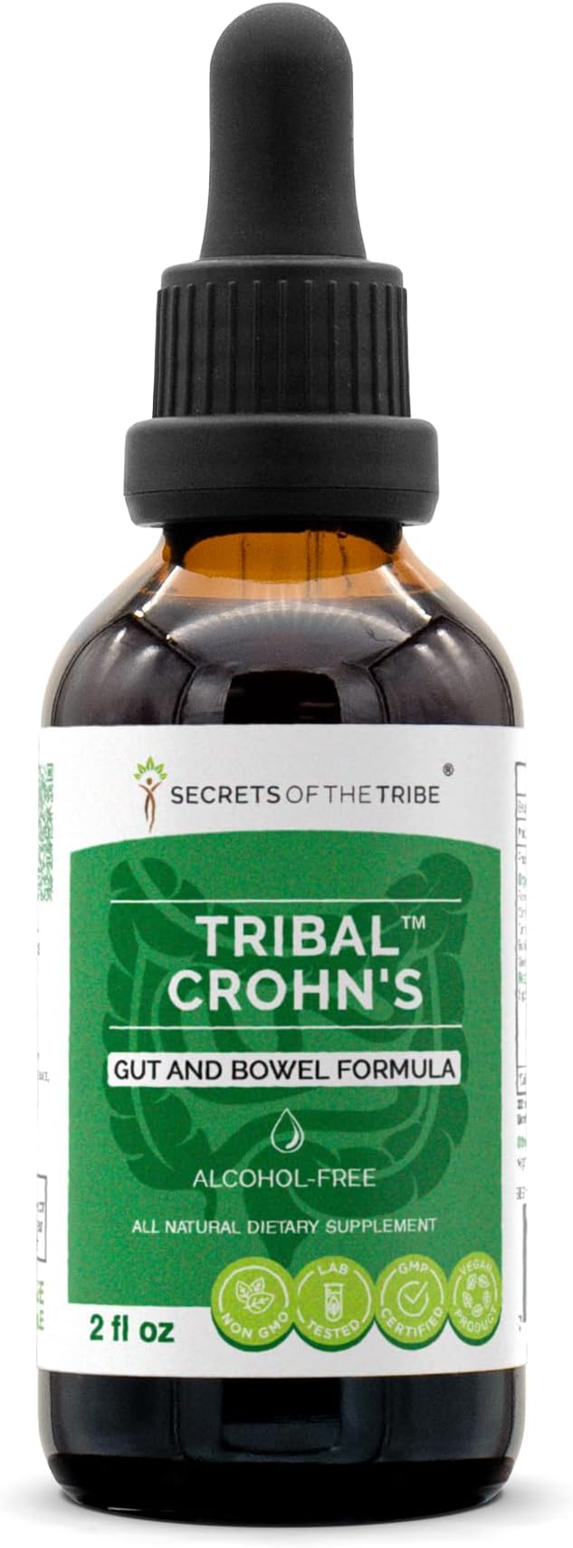 Tribal Crohn's Herbal Extract Alcohol-Free Tincture Glycerite Slippery Elm Parsley Marshmallow Turmeric Frankincense Green Tea. Gut and Bowel Formula 2 oz