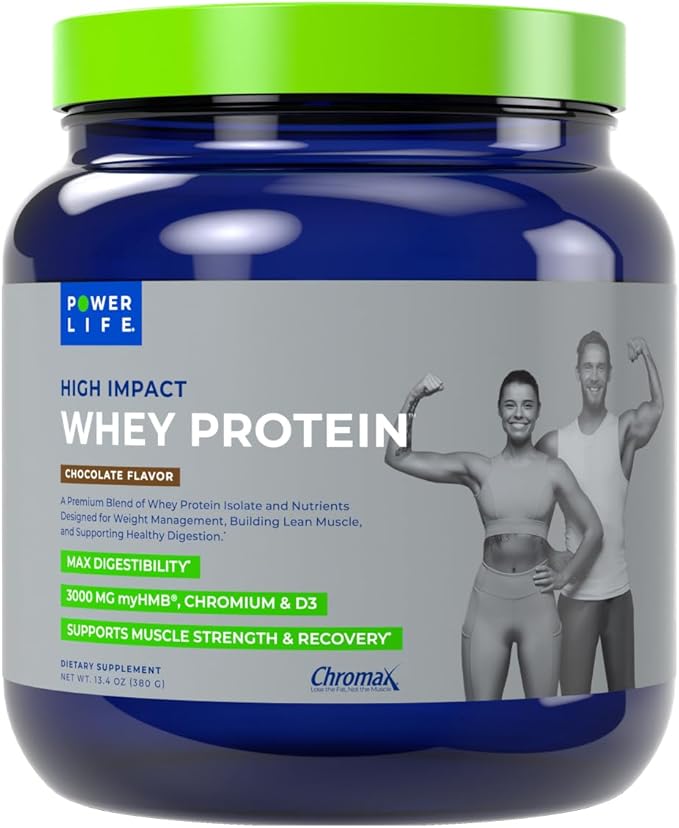 POWERLIFE High Impact Grass Fed Whey Protein with 3000 MG of HMB No Sugar Added Non-GMO Hormone and Antibiotic Free 15 Servings (Chocolate - New Formula)