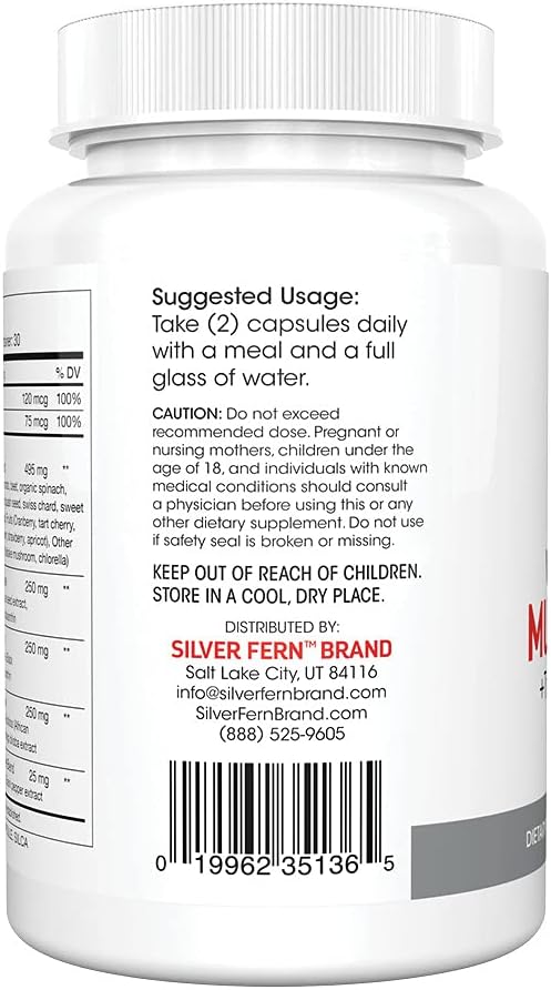 Silver Fern Whole Food Daily Multi Vitamin w/Trace Mineral Blend Supplement - 4 Bottles - 60 Vegicaps Each - 120 Day Supply - Natural Non-GMO Vegan Multivitamin - Zero Synthetics