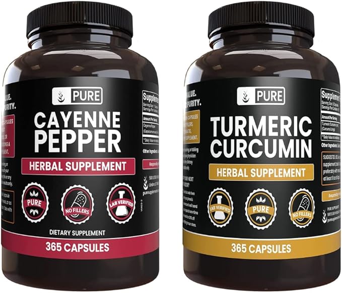 PURE ORIGINAL INGREDIENTS Cayenne Pepper &amp Turmeric Curcumin (365 Capsules) No Magnesium Or Rice Fillers Pure Lab Verified