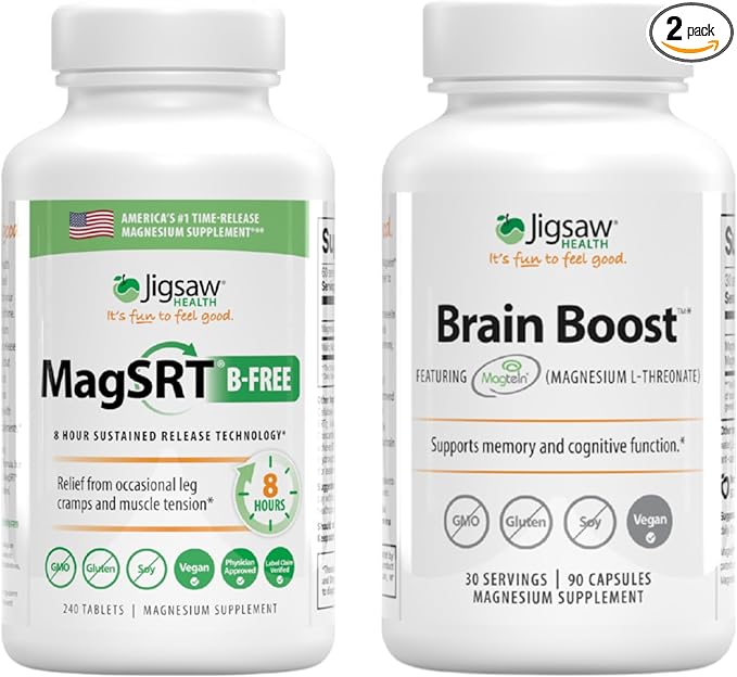 Jigsaw Health Magnesium Bundle | MagSRT (B-Free) 240 Tablets and Brain Boost 90 Capsules