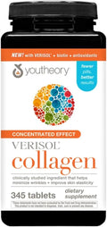 Youtheory Concentrated Effect Collagen with Verisol - Collagen Peptides with Vitamins C &amp B - Supports Hair Nails Bones &amp Joints - 345 Tablets (115-Day Supply)