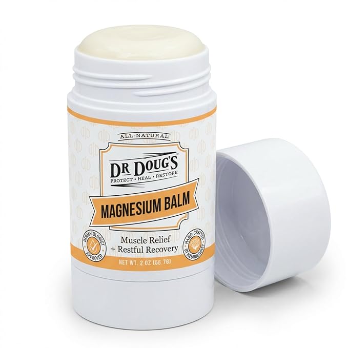 Dr. Doug's Magnesium Balm for Muscle &amp Nerve Relief – 2 oz Twist-Up Stick | Organic Peppermint &amp Lavender Scent | Topical Magnesium Cream for Legs Arms &amp Chest | Non-Greasy Organic &amp