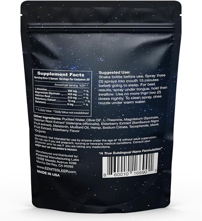 EZ Nite Sleep Immunity Spray with Melatonin Elderberry Extract and L-Theanine | Natural Defense Formula Non-Habit Forming | Non-GMO Gluten-Free | 30-Night Supply