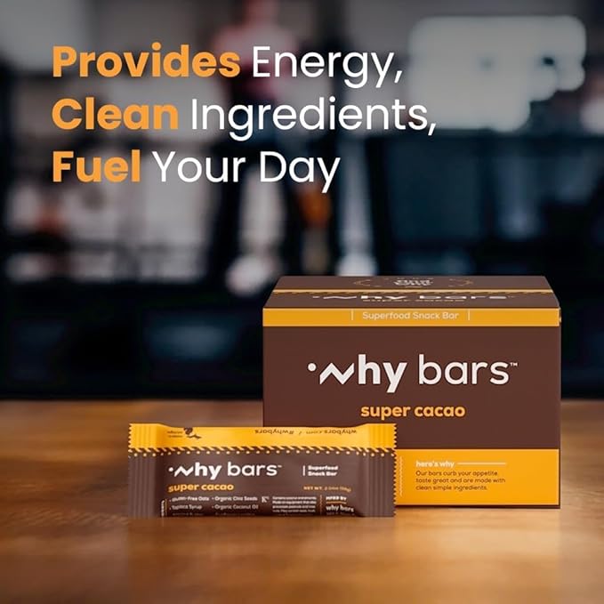 Superfood Protein Bars 2.04 Ounce Bars - Protein Bar Superfood Gluten Free Non GMO Organic Vegan Simple Ingredients (Cacao)