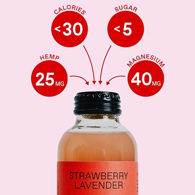 VYBES Strawberry Lavender Hemp Infused Mood Boosting Magnesium Supplement Drink | Functional Mind &amp Body Beverage | Certified Vegan &amp Organic | Bottled in California | 14 Ounces | Pack of 12