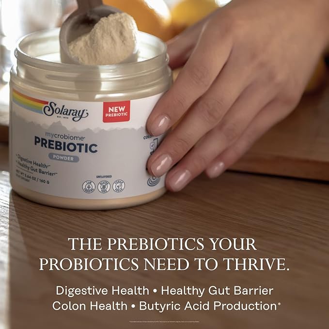 SOLARAY Mycrobiome Prebiotic Powder Prebiotics for Women and Men Digestive Nutritional Supplements for Colon and Gut Health Non-Gritty Easy-to-Mix Non-Bloating Formula 20 Servings 5.64 OZ