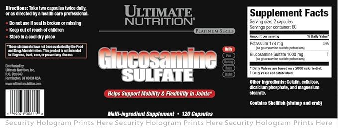 Ultimate Nutrition Glucosamine Sulfate Capsules Help Support Mobility and Flexibility in Joints Joint Supplement for Women &amp Men 120 Capsules 500mg