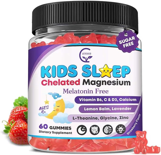 Kids Sleep Gummies Magnesium Glycinate 100/200 mg + 200/400 mg Calcium Citrate for Kids 4+ w/L-Theanine B6 Zinc D3K2 &amp GABA Lemon Balm Chamomile Extract for Zzz &amp Relax Bone Muscle -1