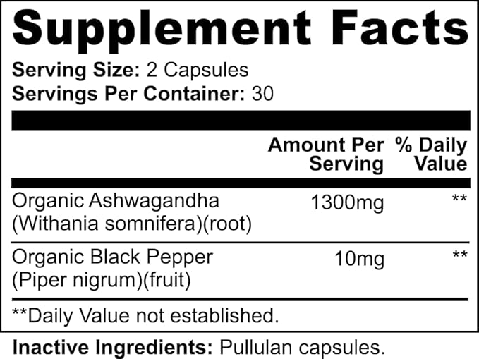 Bordin Health+ Ashwagandha Forte 650 with Black Pepper Organic Dietary Supplement for Stress &amp Mood 60 Vegan Capsules Supports Overall Health and Hormones