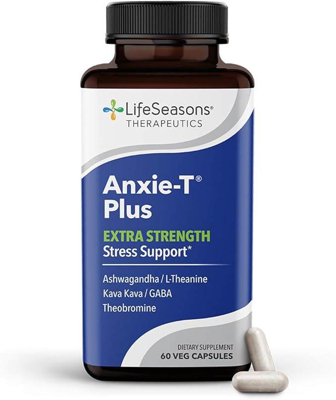 Anxie-T Plus - Extra Strength Stress Relief Supplement - Supports Mood &amp Mental Focus - Feel Calm and Relaxed - Eases Tension &amp Nervousness - Ashwagandha Kava Kava GABA &amp L-Theanine - 60