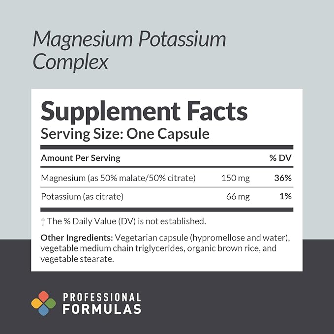 Professional Formulas Magnesium Potassium Complex – Highly Absorbable Magnesium (Malate &amp Citrate) and Potassium Citrate – Supports Healthy Muscle Nerve Heart and Electrolyte Balance – 90 Capsu