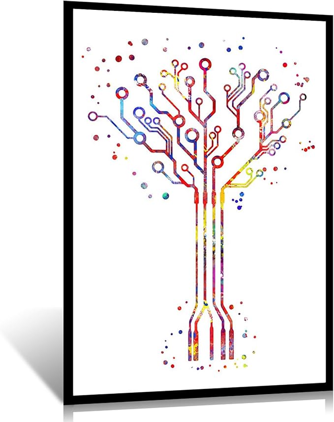 Circuit Board Tree Circuit Board Print Circuit Board Circuit Board Print Tree Watercolor Circuit Board Circuit Board Tree Art 16''X24''Framed Modern Canvas Wall Art