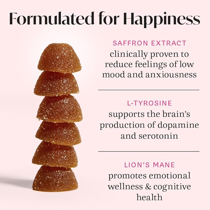 Winged Wellness Happy Her - Mood Support Gummies - Contains Saffr’ Activ Saffron Extract 5-HTP L-Tyrosine Lion's Mane Lemon Balm and Chaste Tree - Vegan Gummy Cherry Flavored - 3 Pack 126 Count