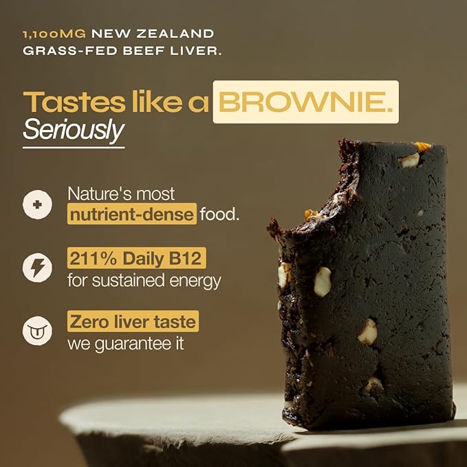 Primal Power Beef Liver Bar 1100mg - New Zealand Grass-Fed 211% DV B12 10g Protein Collagen - Zero Added Sugar No Seed Oils Gluten Free - Chocolate Peanut Butter (12 Pack)