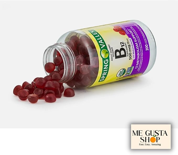 B12 500 mcg Spring Vallley Raspberry Flavor Gummy Vitamin B12 Gummies 200 ct (Pack of 1) + me Gusta Sticker
