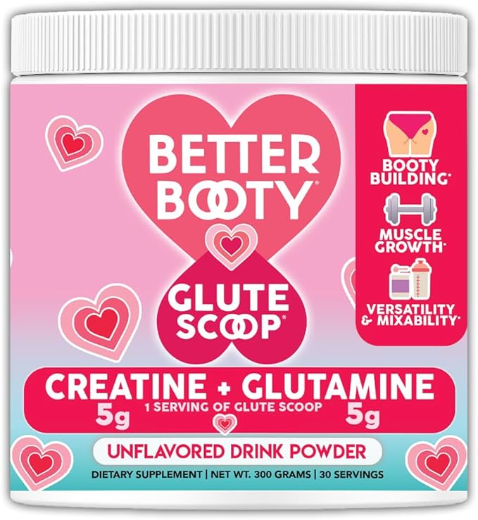 Angry Supplements Better Booty Women's Creatine Combo: BBL Tablets (90ct) w. Creatine Glutamine BCAA's Collagen + Glute Scoop Creatine &amp Glutamine Unflavored Drink Mix