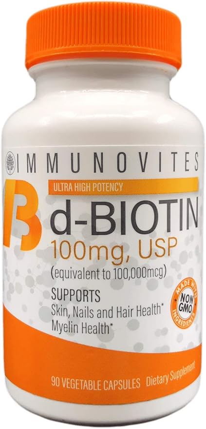 IMMUNOVITES High Dose Biotin (as d-Biotin USP) 100mg (Equivalent to 100000mcg) 90 Capsules High Potency