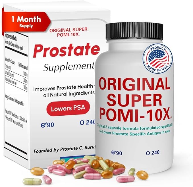 Orignal Super POMI 10X Prostate Supplements for Men - Herbal Formula with Pomegranate Turmeric and Green Tea - Supports Prostate Function and Promotes Urinary Comfort - 90 Count