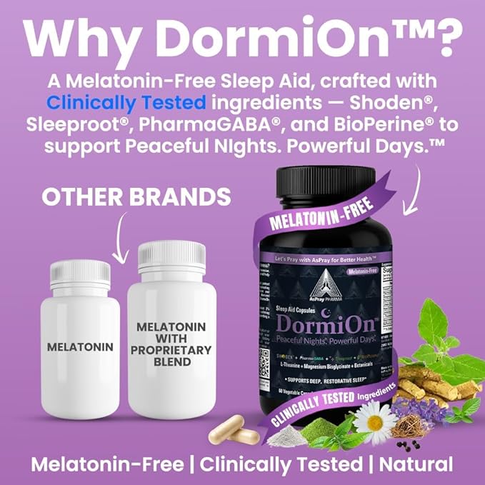 DormiOn™ Sleep + Restore + Stress Supplement | Herbal Sleep Aid for Women &amp Men | No Melatonin Non-Habit Forming | Ashwagandha GABA Valerian &amp Magnesium | Vegan 60 Capsules