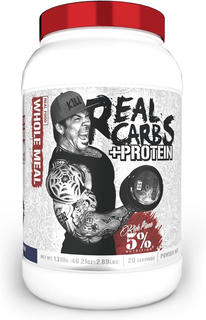 5% Nutrition Rich Piana Real Carbs + Protein | Clean Mass Gainer Protein Powder | Real Food Carbohydrate Fuel for Pre Workout/Post-Workout Recovery Meal | 2.89 lb 20 Srvgs (Blueberry Cobbler)