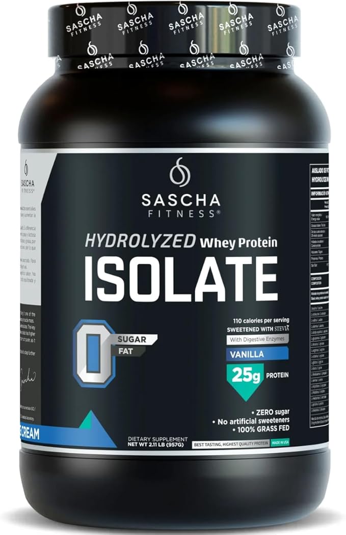 SASCHA FITNESS Hydrolyzed Whey Protein Isolate100% Grass-Fed (2 Pounds Vanilla)