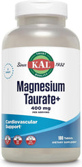 KAL Magnesium Taurate 400mg Plus CoEnzyme Vitamin B6 Chelated Magnesium Supplement Muscle Function Gluten Free Vegan 90 Serv 180 Tablets