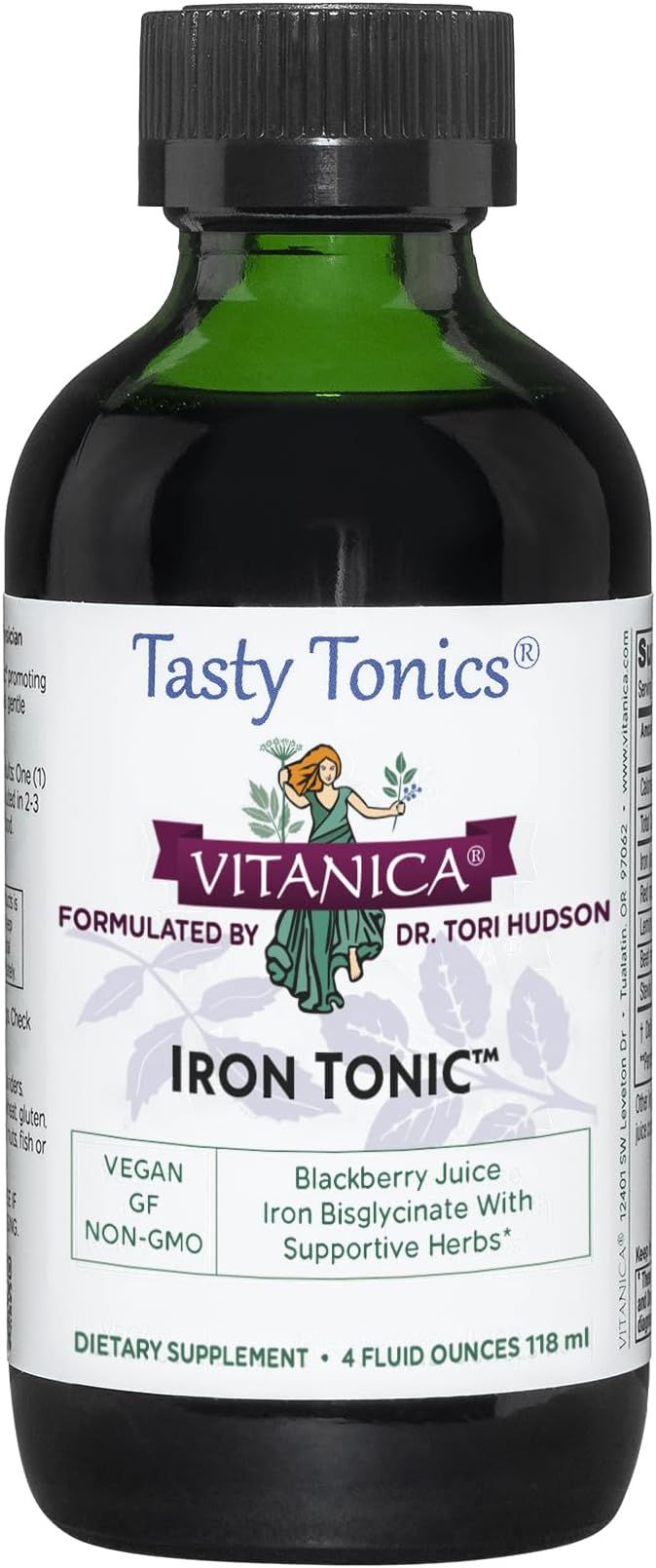 Vitanica Iron Tonic Liquid Iron Supplement Red Blood Cell Support Vegan 4 Ounce