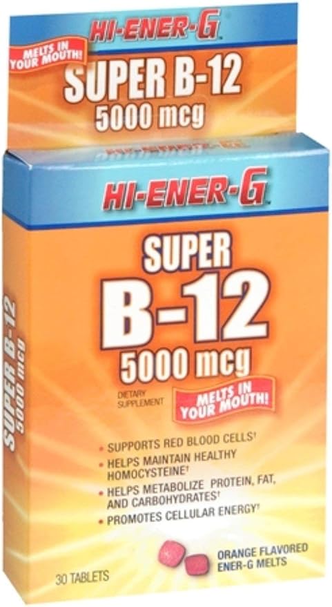 Hi-Ener-G Super B-12 5000 mcg Tablets 30 Tablets (Pack of 12)