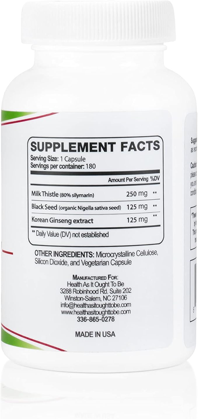 Health As It Ought To Be Liver Syn3rgy Supplement | Physician Formulated Capsules with Milk Thistle Black Seed Korean Ginseng | 180 Capsules