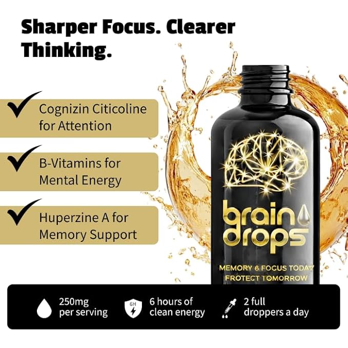 EarlyBird Brain Drops Brain Supplements for Memory and Focus Vitamin B Complex with Cognizin Citicoline Huperzine A B6 Folate and B12 Memory and Cognitive Support Non-Caffeinated Vegan Formula