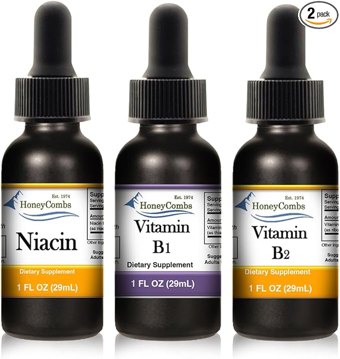 HoneyCombs Liquid Drops 1oz Each Save 10% - Vitamin B2 (Riboflavin) + High Potency Thiamine Vitamin B1 Extract + Vitamin B3-Niacin